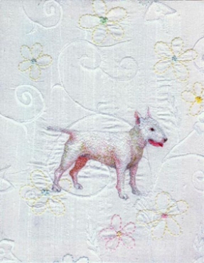 Pickie dreams of a better world embroidery on silk