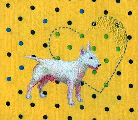 Puppy dog love embroidery on linen
